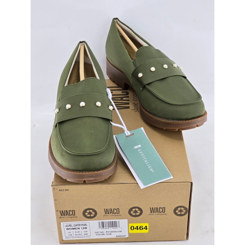 Revitalign Laurel Loafer Pearl Women 12B Olive Green Textile - NEW